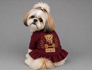 Vestido de Frio para Cachorro Moletom Ursinho Bordo