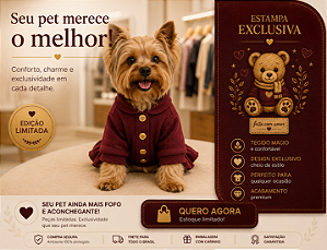 Vestido de Frio para Cachorro Moletom Ursinho Bordo Edição Limitada