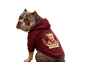 Blusa de Frio para Cachorro Moletom para Pitbull e American Bully Ursinho com Capuz Bordô| Moletom Vinho