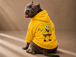 Blusa de Frio para Cachorro Moletom para Pitbull e American Bully com Capuz Amarela Moletom Personagem