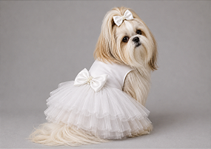 Vestido Pet Personalizada Daminha Boutique Noiva Gaby Moda Pet + Laço penteado combinando