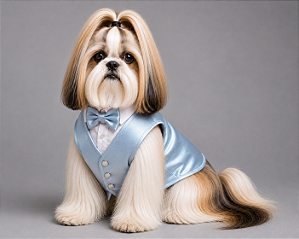 Terno para Cachorro em Tecido Prada Azul Claro Acetinado com Guia