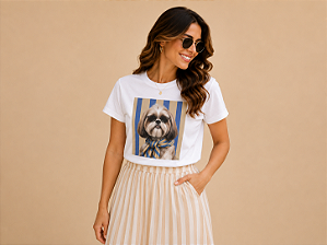 Camiseta Feminina Tal Mãe Tal Pet em Algodão – Estampa de Raça de Cachorro Shitzhu