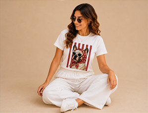 Camiseta Feminina Tal Mãe Tal Pet em Algodão – Estampa de Raça de Cachorro Bulldogue