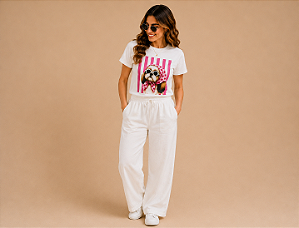 Camiseta Feminina Tal Mãe Tal Pet em Algodão – Estampa de Raça de Cachorro Iasha Apso