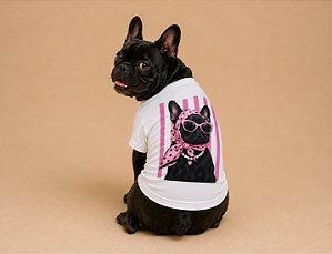 Camisetas T-Shirt para Pets em Algodão – Personalizadas com Estampas de Raças Listra Rosa