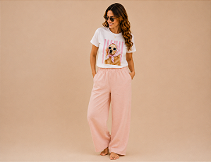 Camiseta Feminina Tal Mãe Tal Pet em Algodão – Estampa de Raça de Cachorro Golden Retrivier Listra Rosa