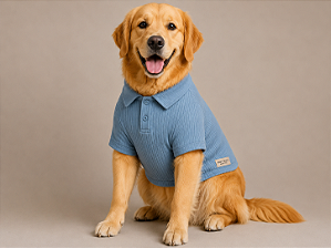 Camiseta Polo Pet Algodão Azul Premium Gaby Moda Pet Golden Retrivier