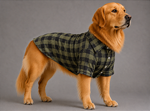 Camisa de Alfaiataria Pet Listras Verde Militar Premium em Tricoline para Cães de Porte Grande e Gigante Golden Retrivier