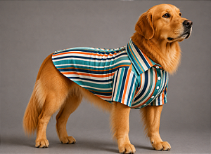 Camisa de Alfaiataria Pet Listras Azul Militar Premium em Tricoline para Cães de Porte Grande e Gigante Golden Retrivier