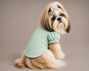 Roupa para Cachorro Porte Pequeno Feminina Verde Tifany – Blusa 100% Algodão Canelada com Babado