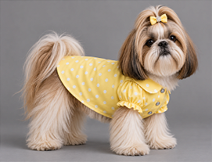 Camisa Pet em Alfaiataria de Tricoline Poa Amarelo 100% Algodão | Botão de Pressão | Cães de Pequeno Porte