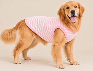 Regata Pet Listrada Rosa Verão 50% Algodão – Roupa Fresquinha para Cachorro Porte Grande Gaby Moda Pet Golden Retrivier