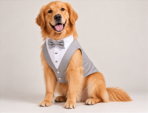 Terno para Cachorro Cinza Claro em Algodão Premium com Gravata + Guia Pequeno e Grande Porte