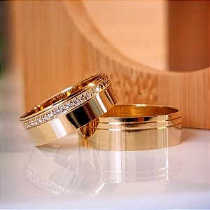 PAR DE ALIANÇAS MOSCOU  EM OURO 18k - 6MM - CRAVAÇÃO EM ALTO RELEVO