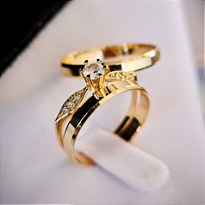 CONJUNTO ALIANÇAS ETERNITY COM ANEL PRINCES  EM OURO 18K-3MM