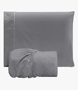 Jogo De Lençol Solteiro 2 Peças 400 Fios Ponto Palito Cor Cinza Tecido Liso