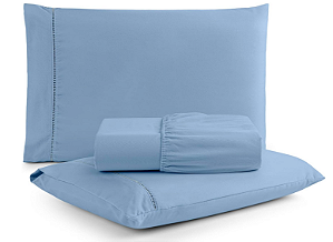 Jogo De Lençol Queen 03 Peças 600 Fios Ponto Palito C/Elástico Tecido Liso