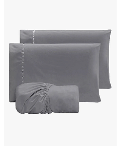 Jogo De Lençol King 03 Peças 600 Fios Ponto Palito C/Elástico Tecido Liso