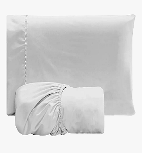 Jogo De Lençol Solteiro 02 Peças 600 Fios Ponto Palito C/Elástico Tecido Liso