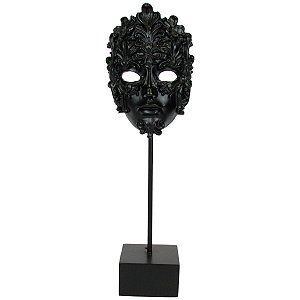 Escultura Máscara Decorativa Veneza Preta Decoração Minimalista