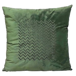 Almofada Verde em Veludo Estampa Zig Zag 52x52 cm - Jemima Casa