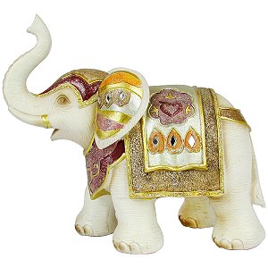 Escultura Elefante Decorativo Com Detalhes Dourado 