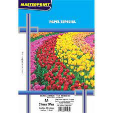Papel Filme Adesivo A4 135G 10 folhas Branco GLOSSY - Masterprint