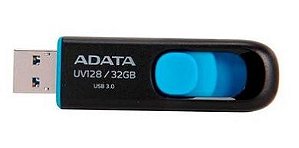 Pen Drive Adata UV128, 32GB, USB 3.2, Preto e Azul - AUV128-32G-RBE