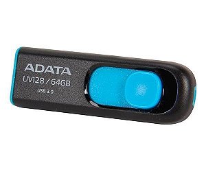 Pen Drive Adata UV128, 64GB, USB 3.2, Preto e Azul - AUV128-64G-RBE
