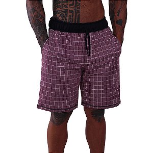 Bermuda Masculina Moletom MXD Conceito Quadriculado Bordo