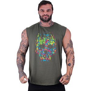 Regata Machão Longline Sem Manga MXD Conceito Caveira Formas Geométricas