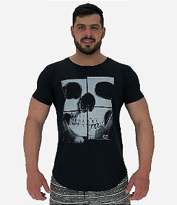 Camiseta Longline Masculina Manga Curta MXD Conceito Caveira Mosaico