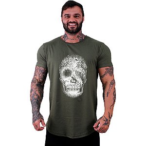 Camiseta Longline Masculina Manga Curta MXD Conceito Forest Skull