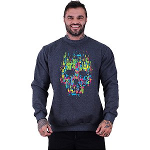 Blusa Moletom Basic Masculina MXD Conceito Sem Touca Caveira Abstrata