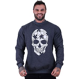 Blusa Moletom Basic Masculina MXD Conceito Sem Touca Caveira Puzzle