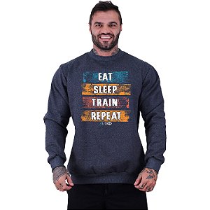 Blusa Moletom Basic Masculina MXD Conceito Sem Touca Eat Sleep Train Repeat