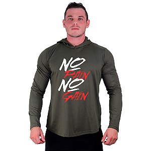 Camiseta Manga Longa Longline Com Touca MXD Conceito No Pain No Gain