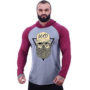 Camiseta Manga Longa Longline Com Touca MXD Conceito Caveira Lenhador