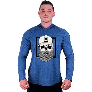 Camiseta Manga Longa Longline Com Touca MXD Conceito Caveira Lenhador