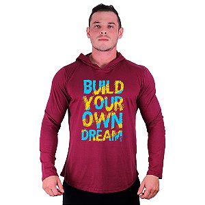 Camiseta Manga Longa Longline Com Touca MXD Conceito Build Your Own Dream