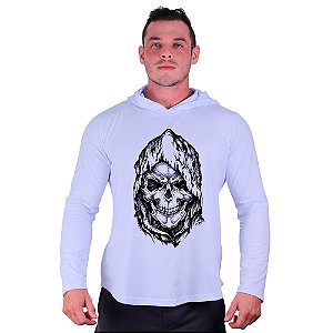 Camiseta Manga Longa Longline Com Touca MXD Conceito Death Skull
