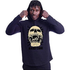 Camiseta Manga Longa Longline Com Touca MXD Conceito Hard Core Skull