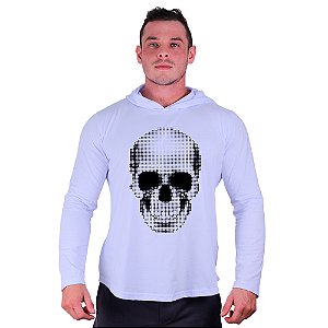 Camiseta Manga Longa Longline Com Touca MXD Conceito Caveira Pontilhada