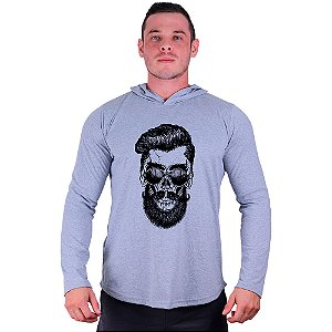 Camiseta Manga Longa Longline Com Touca MXD Conceito Style Skull