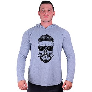 Camiseta Manga Longa Longline Com Touca MXD Conceito Caveira Óculos