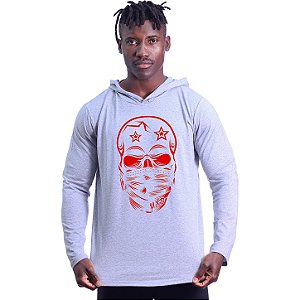 Camiseta Manga Longa Longline Com Touca MXD Conceito Red Skull