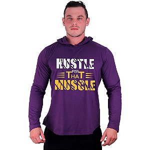 Camiseta Manga Longa Longline Com Touca MXD Conceito Hustle For That Muscle