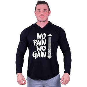 Camiseta Manga Longa Longline Com Touca MXD Conceito Hardcore No Pain No Gain