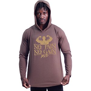 Camiseta Manga Longa Longline Com Touca MXD Conceito No Pain No Gain